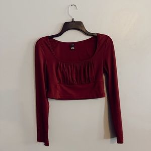 Cropped Burgundy Long Sleeve Top